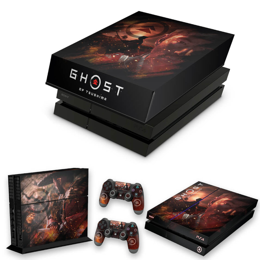 KIT Capa Anti Poeira e Skin Anti-Rage PS4 Fat - Ghost Of Tsushima - Pop Arte Skins