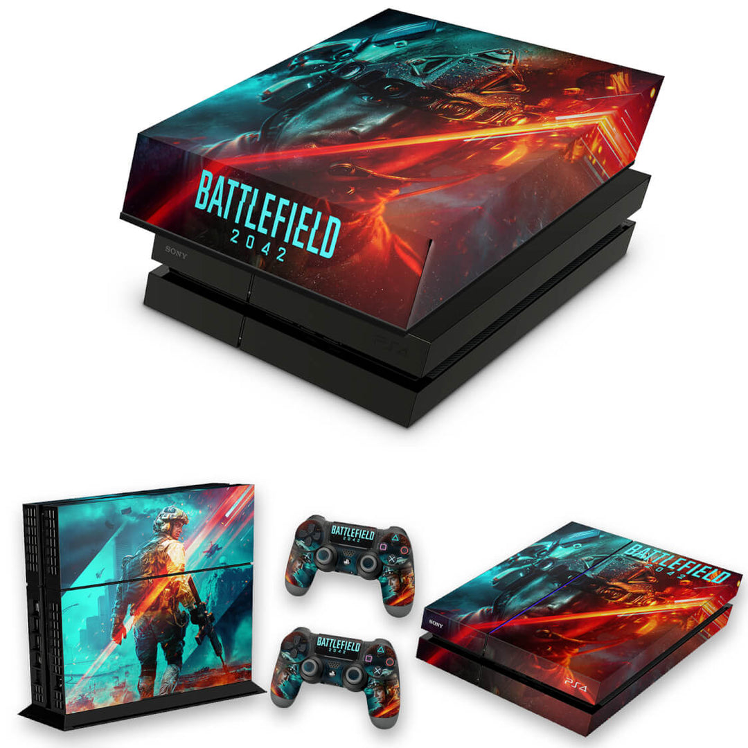 KIT Capa Anti Poeira e Skin Anti-Rage PS4 Fat - Battlefield 2042 - Pop Arte Skins