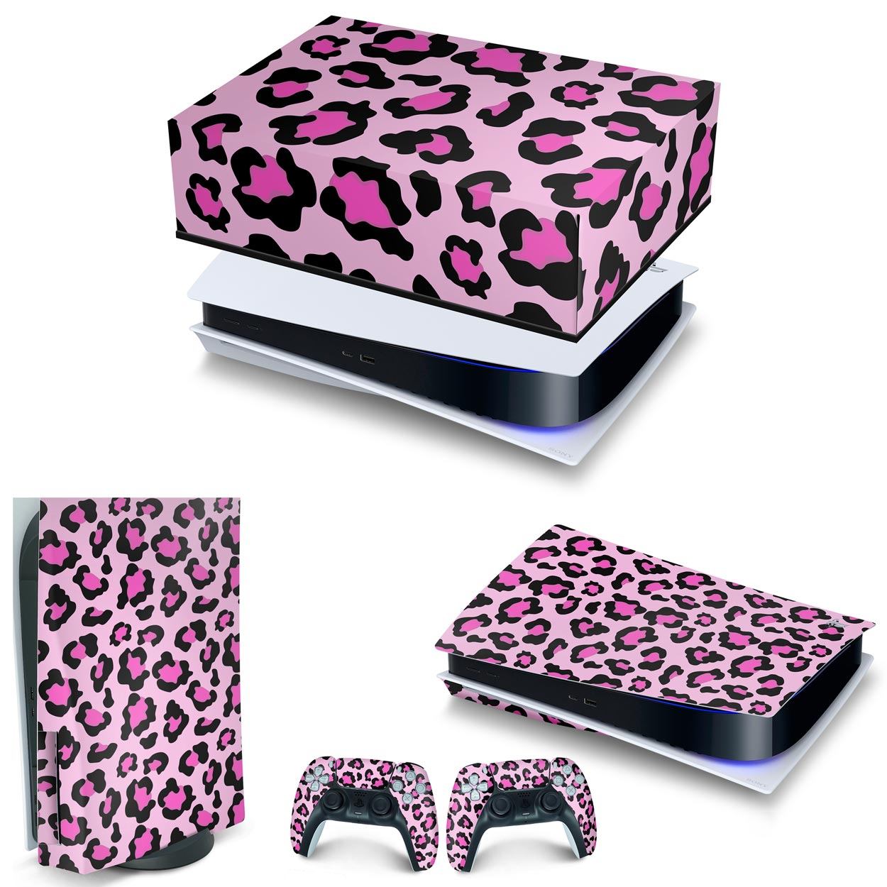 KIT PS5 Fat Capa Anti Poeira e Skin Anti-Rage Horizontal - Onça Rosa