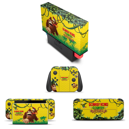 KIT Capa Anti Poeira e Skin Anti-Rage Nintendo Switch 1 Oled - Donkey Kong Country Returns