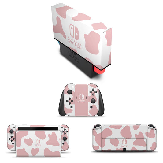 KIT Capa Anti Poeira e Skin Anti-Rage Nintendo Switch 1 Oled - Vaquinha Rosa
