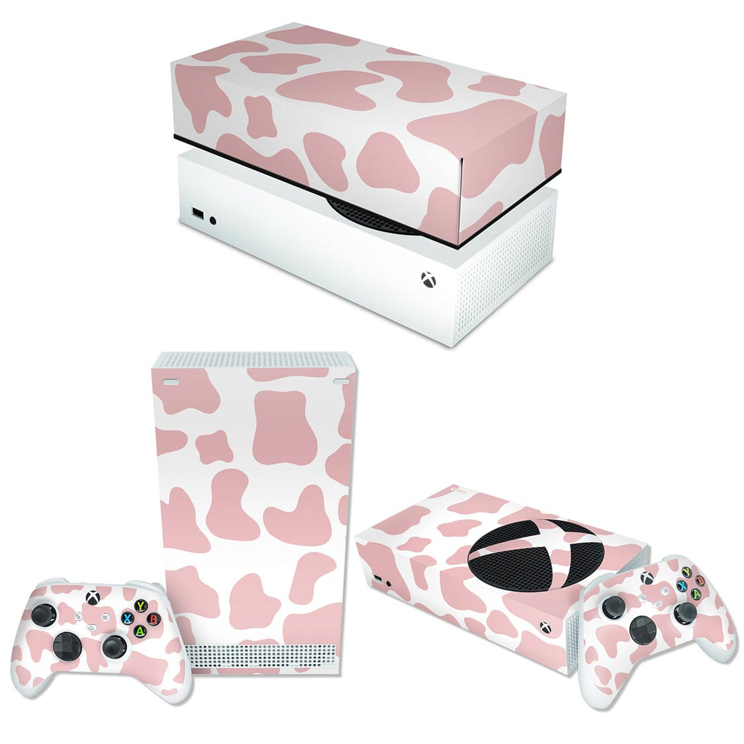 KIT Capa Anti Poeira e Skin Anti-Rage Xbox Series S Horizontal - Vaquinha Rosa - Pop Arte Skins