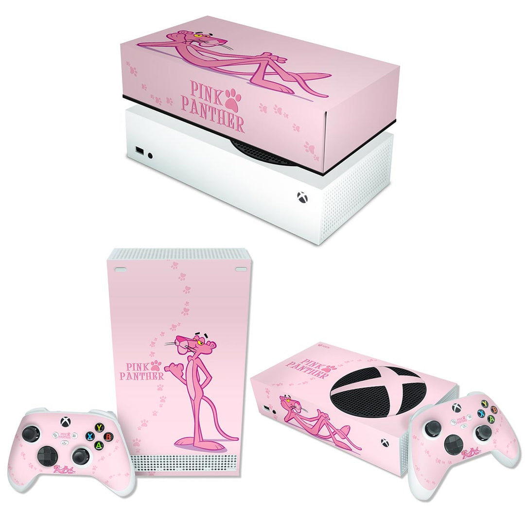 KIT Capa Anti Poeira e Skin Anti-Rage Xbox Series S Horizontal - Pantera Cor de Rosa - Pop Arte Skins