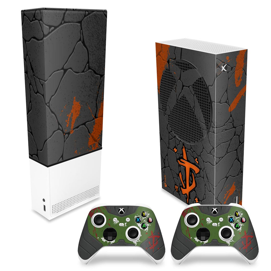 KIT Capa Anti Poeira e Skin Anti-Rage Xbox Series S Vertical - Doom: The Dark Ages - Pop Arte Skins