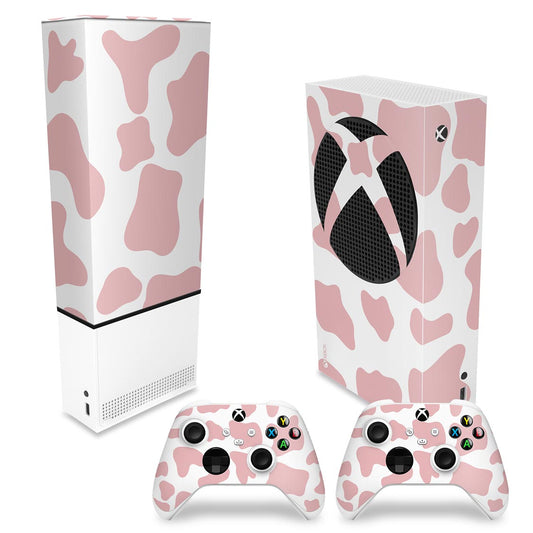 KIT Capa Anti Poeira e Skin Anti-Rage Xbox Series S Vertical - Vaquinha Rosa