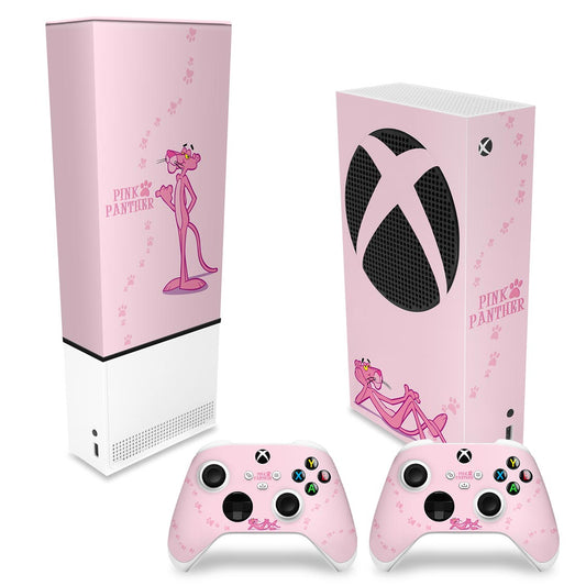 KIT Capa Anti Poeira e Skin Anti-Rage Xbox Series S Vertical - Pantera Cor de Rosa
