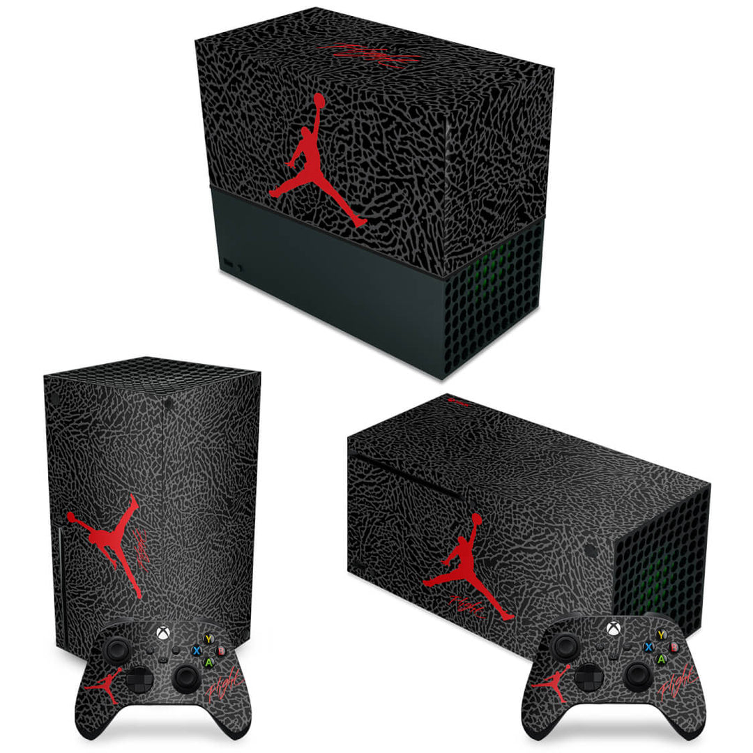 KIT Capa Anti Poeira e Skin Anti-Rage Xbox Series X Horizontal - Jordan Flight - Pop Arte Skins