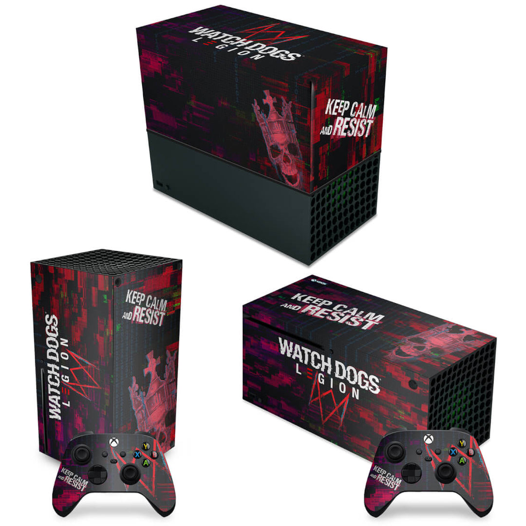 KIT Capa Anti Poeira e Skin Anti-Rage Xbox Series X Horizontal - Watch Dogs Legion - Pop Arte Skins