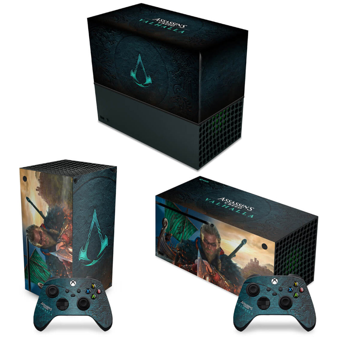 KIT Capa Anti Poeira e Skin Anti-Rage Xbox Series X Horizontal - Assassin's Creed Valhalla - Pop Arte Skins