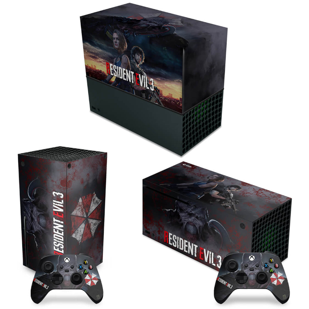 KIT Capa Anti Poeira e Skin Anti-Rage Xbox Series X Horizontal - Resident Evil 3 Remake - Pop Arte Skins