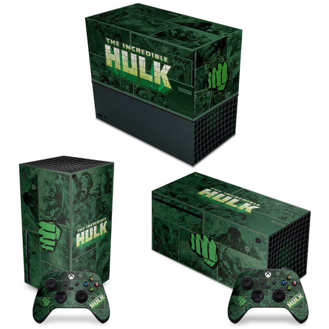 KIT Capa Anti Poeira e Skin Anti-Rage Xbox Series X Horizontal - Hulk Comics - Pop Arte Skins