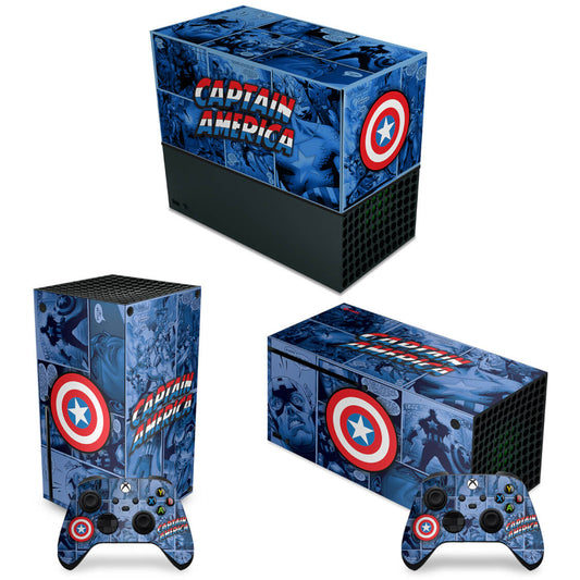 KIT Capa Anti Poeira e Skin Anti-Rage Xbox Series X Horizontal - Capitão América Comics