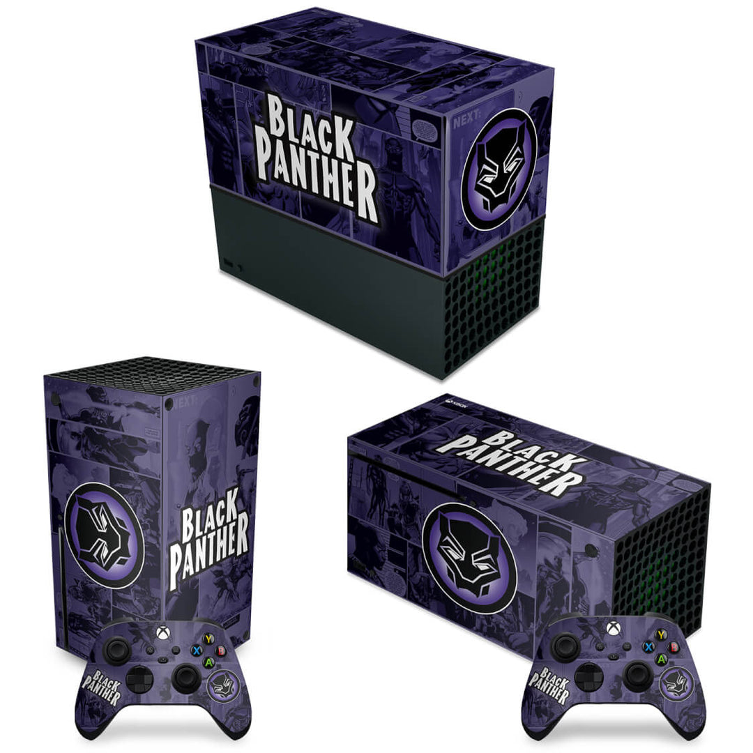 KIT Capa Anti Poeira e Skin Anti-Rage Xbox Series X Horizontal - Pantera Negra Comics - Pop Arte Skins