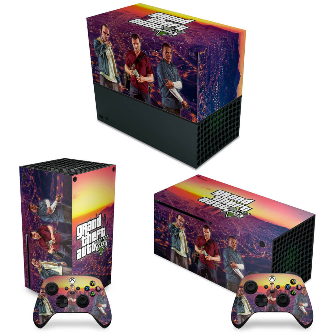 KIT Capa Anti Poeira e Skin Anti-Rage Xbox Series X Horizontal - GTA V - Pop Arte Skins