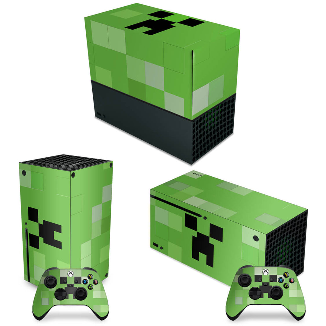 KIT Capa Anti Poeira e Skin Anti-Rage Xbox Series X Horizontal - Creeper Minecraft - Pop Arte Skins