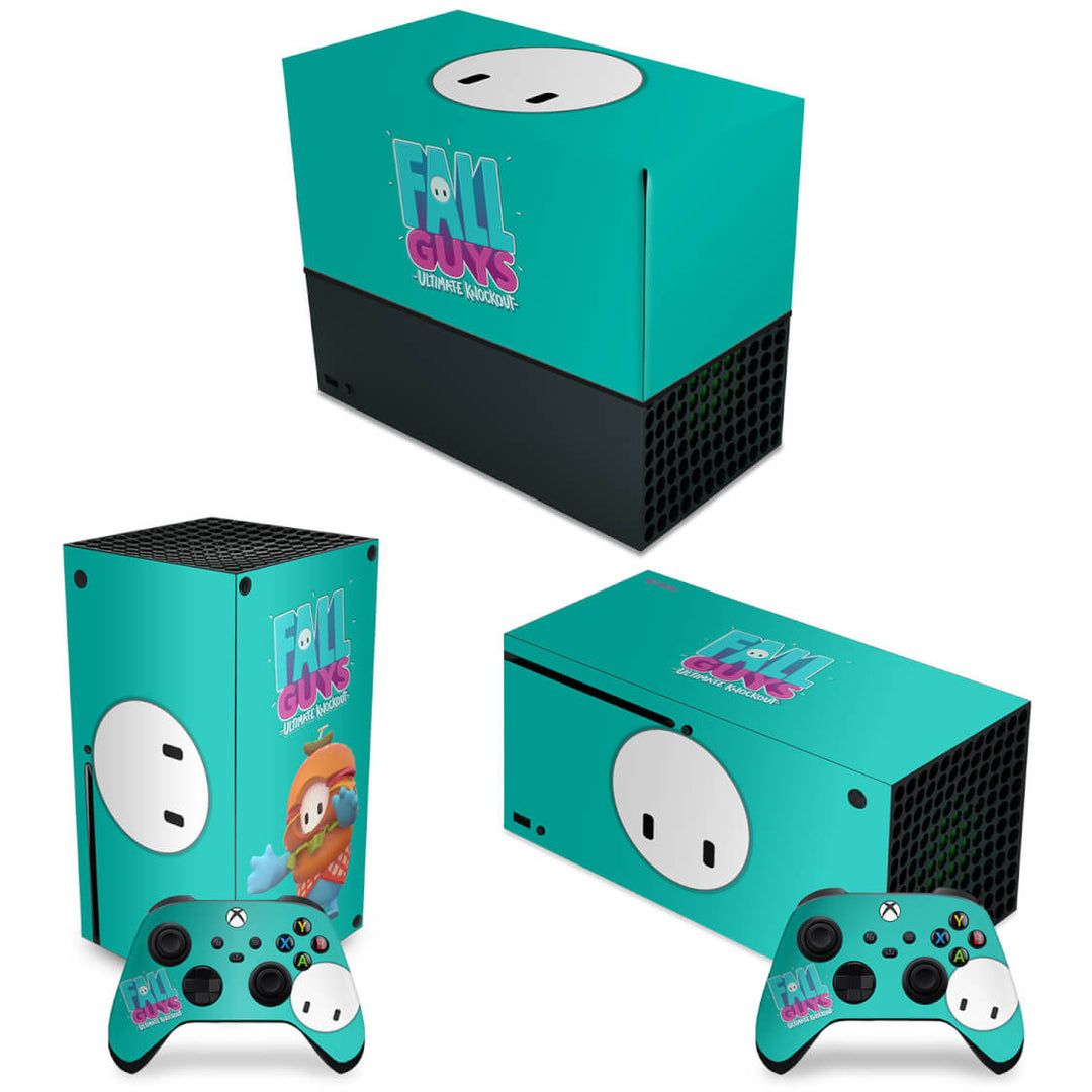 KIT Capa Anti Poeira e Skin Anti-Rage Xbox Series X Horizontal - Fall Guys - Pop Arte Skins