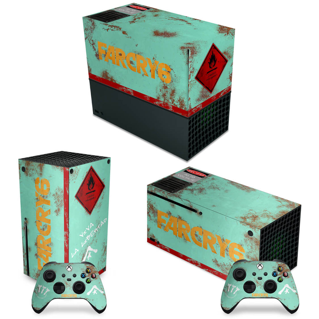 KIT Capa Anti Poeira e Skin Anti-Rage Xbox Series X Horizontal - Far Cry 6 - Pop Arte Skins
