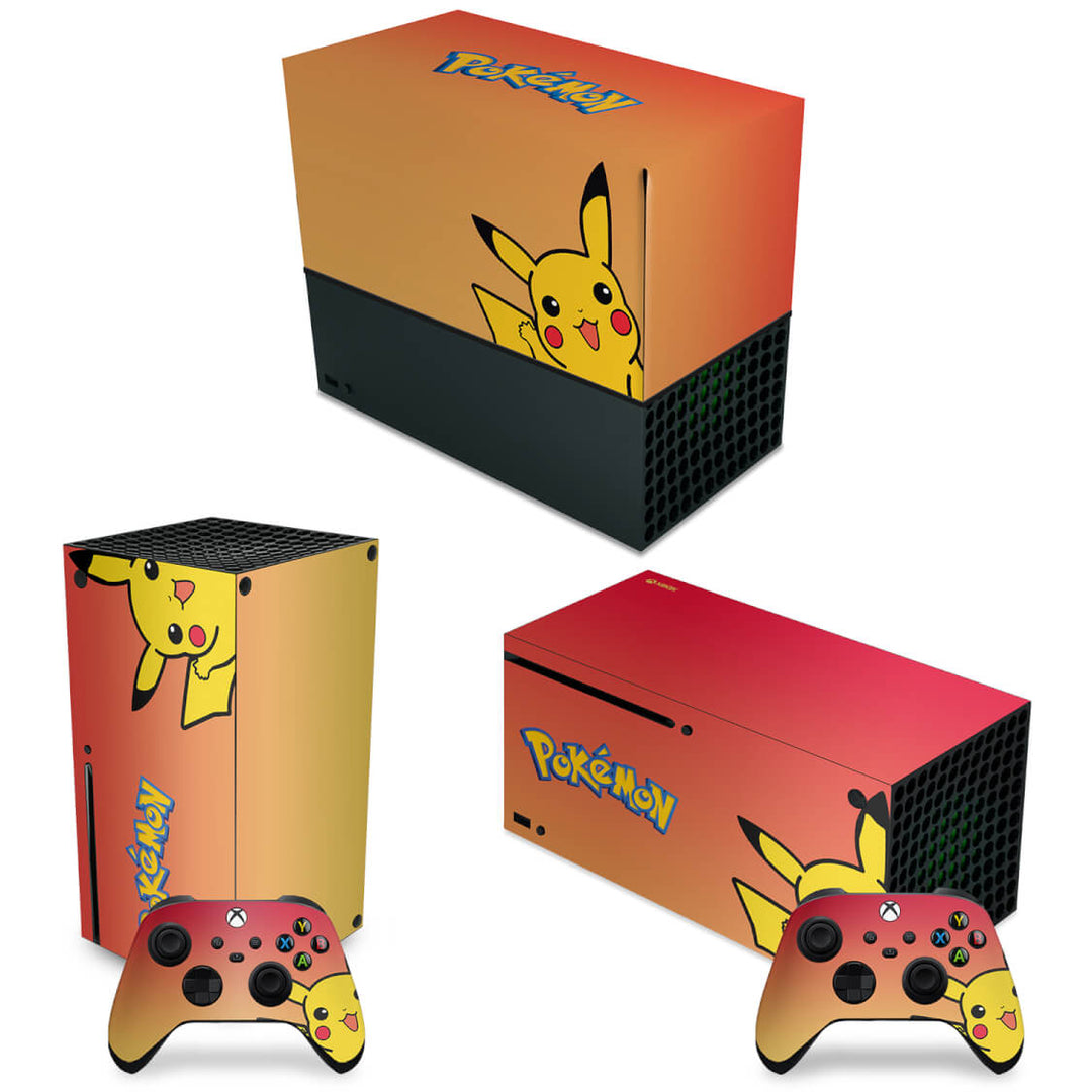 KIT Capa Anti Poeira e Skin Anti-Rage Xbox Series X Horizontal - Pokemon Pikachu - Pop Arte Skins