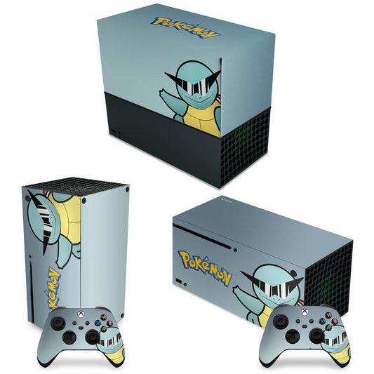 KIT Capa Anti Poeira e Skin Anti-Rage Xbox Series X Horizontal - Pokemon Squirtle