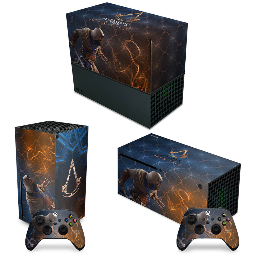 KIT Capa Anti Poeira e Skin Anti-Rage Xbox Series X Horizontal - Assassin's Creed Mirage - Pop Arte Skins