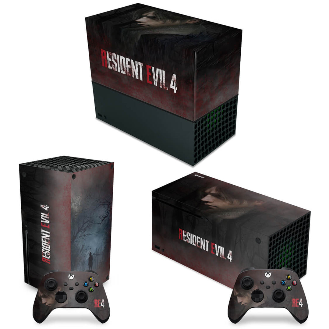 KIT Capa Anti Poeira e Skin Anti-Rage Xbox Series X Horizontal - Resident Evil 4 Remake - Pop Arte Skins