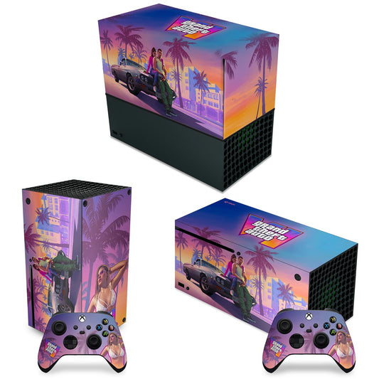KIT Capa Anti Poeira e Skin Anti-Rage Xbox Series X Horizontal - GTA 6 VI