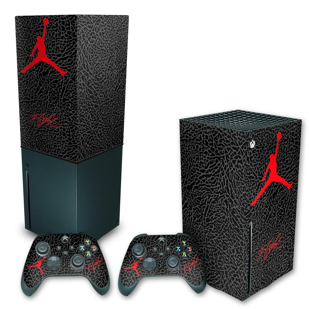 KIT Capa Anti Poeira e Skin Anti-Rage Xbox Series X Vertical - Jordan Flight - Pop Arte Skins