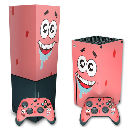 KIT Capa Anti Poeira e Skin Anti-Rage Xbox Series X Vertical - Patrick Bob Esponja