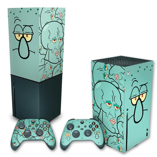 KIT Capa Anti Poeira e Skin Anti-Rage Xbox Series X Vertical - Lula Molusco Bob Esponja