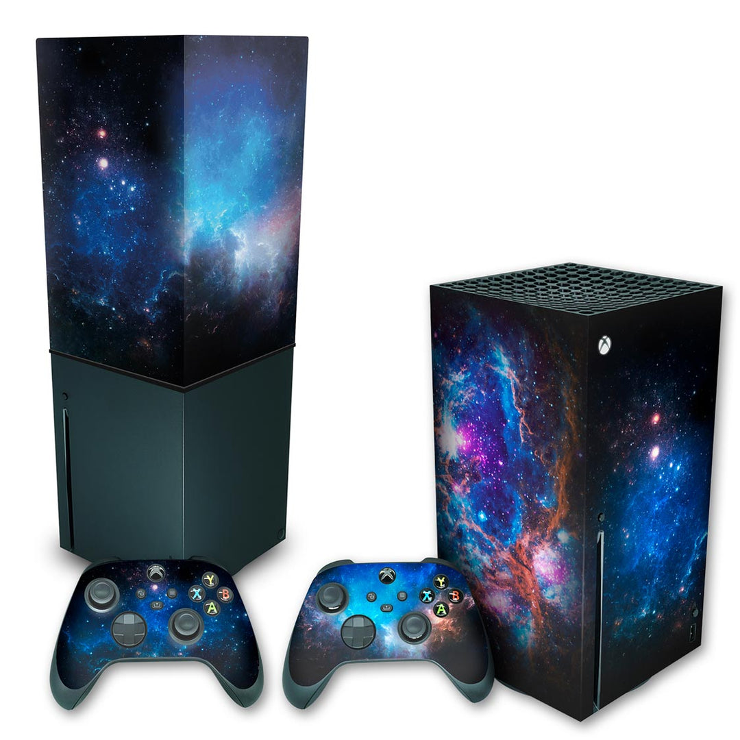 KIT Capa Anti Poeira e Skin Anti-Rage Xbox Series X Vertical - Universo Cosmos - Pop Arte Skins