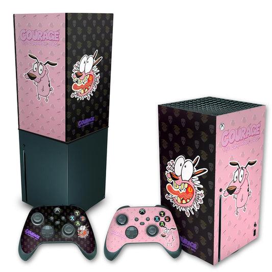 KIT Capa Anti Poeira e Skin Anti-Rage Xbox Series X Vertical - Coragem: O Cão Covarde