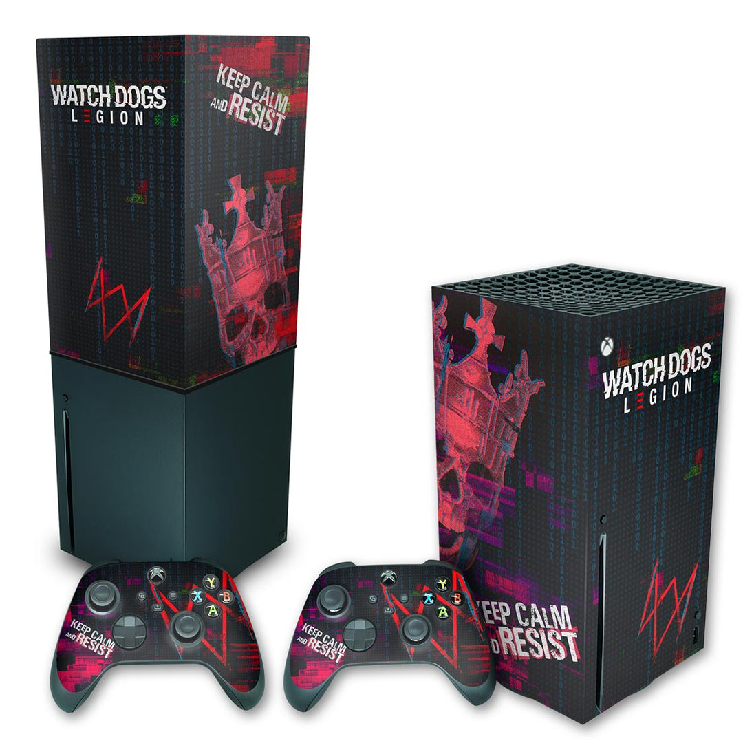 KIT Capa Anti Poeira e Skin Anti-Rage Xbox Series X Vertical - Watch Dogs Legion - Pop Arte Skins