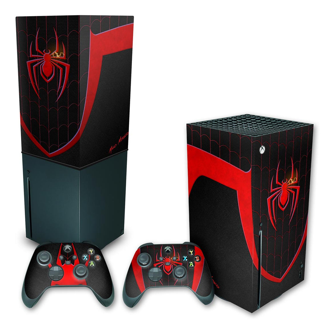 KIT Capa Anti Poeira e Skin Anti-Rage Xbox Series X Vertical - Spider-Man: Miles Morales - Pop Arte Skins