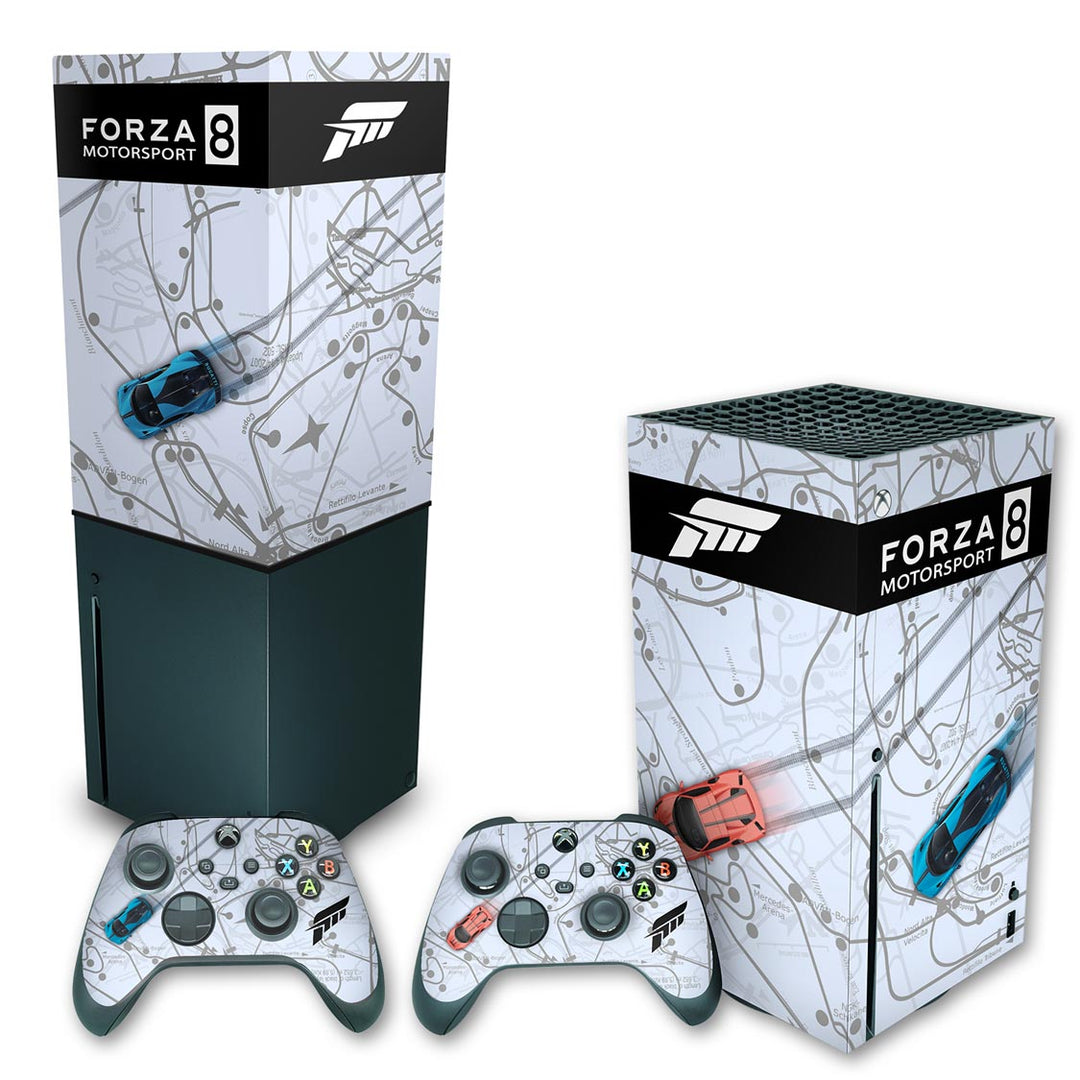KIT Capa Anti Poeira e Skin Anti-Rage Xbox Series X Vertical - Forza Motor Sport 8 - Pop Arte Skins
