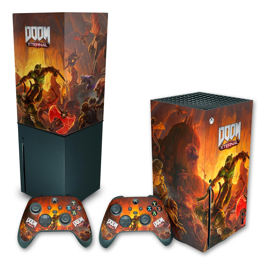 KIT Capa Anti Poeira e Skin Anti-Rage Xbox Series X Vertical - Doom Eternal - Pop Arte Skins