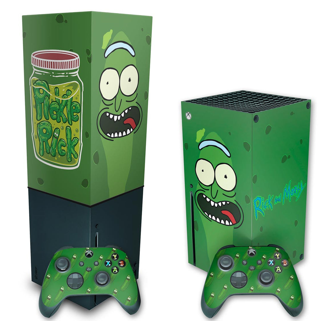 KIT Capa Anti Poeira e Skin Anti-Rage Xbox Series X Vertical - Pickle Rick And Morty - Pop Arte Skins - foto 2