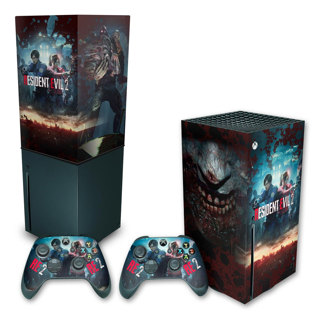 KIT Capa Anti Poeira e Skin Anti-Rage Xbox Series X Vertical - Resident Evil 2 Remake - Pop Arte Skins