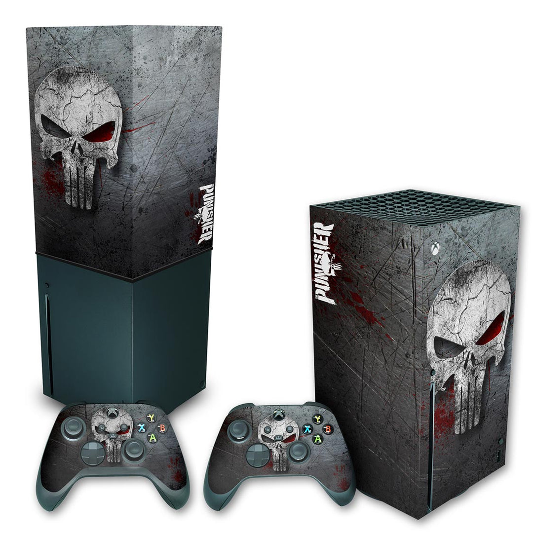 KIT Capa Anti Poeira e Skin Anti-Rage Xbox Series X Vertical - The Punisher Justiceiro - Pop Arte Skins