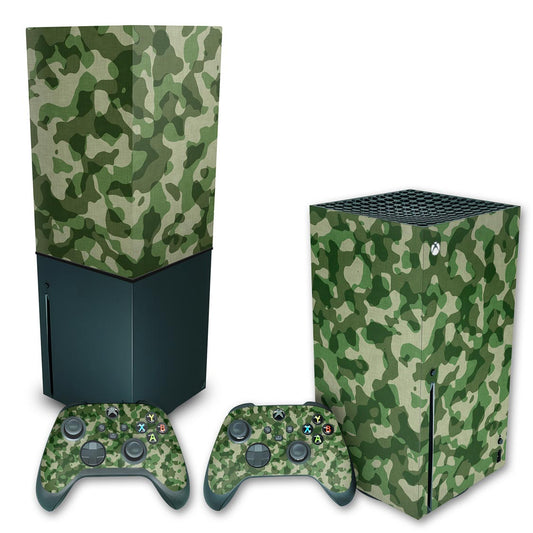 KIT Capa Anti Poeira e Skin Anti-Rage Xbox Series X Vertical - Camuflado Verde