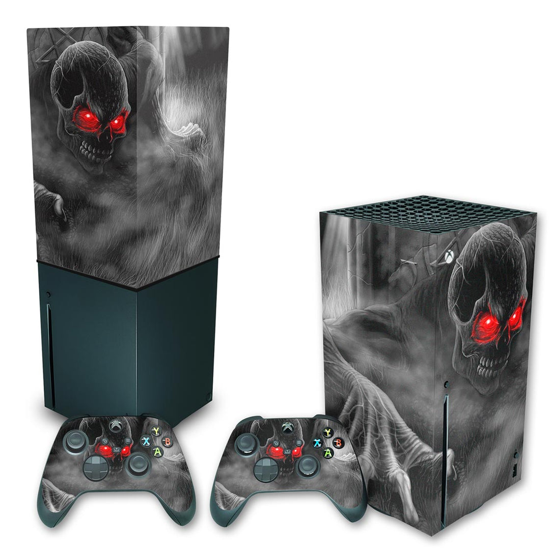 KIT Capa Anti Poeira e Skin Anti-Rage Xbox Series X Vertical - Caveira Skull - Pop Arte Skins