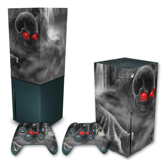 KIT Capa Anti Poeira e Skin Anti-Rage Xbox Series X Vertical - Caveira Skull
