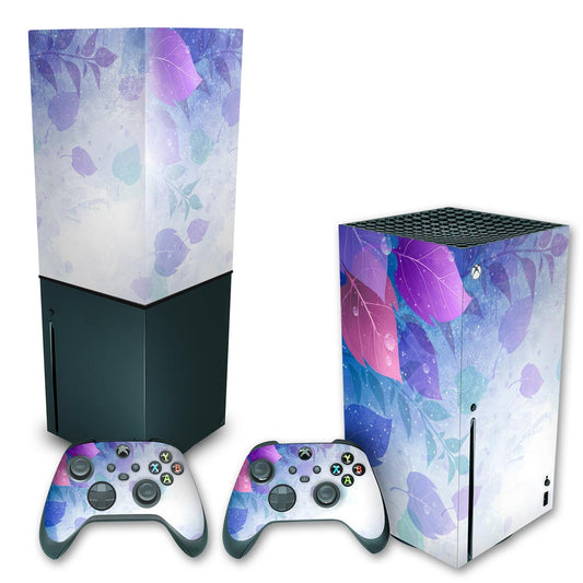 KIT Capa Anti Poeira e Skin Anti-Rage Xbox Series X Vertical - Folhas Lilás