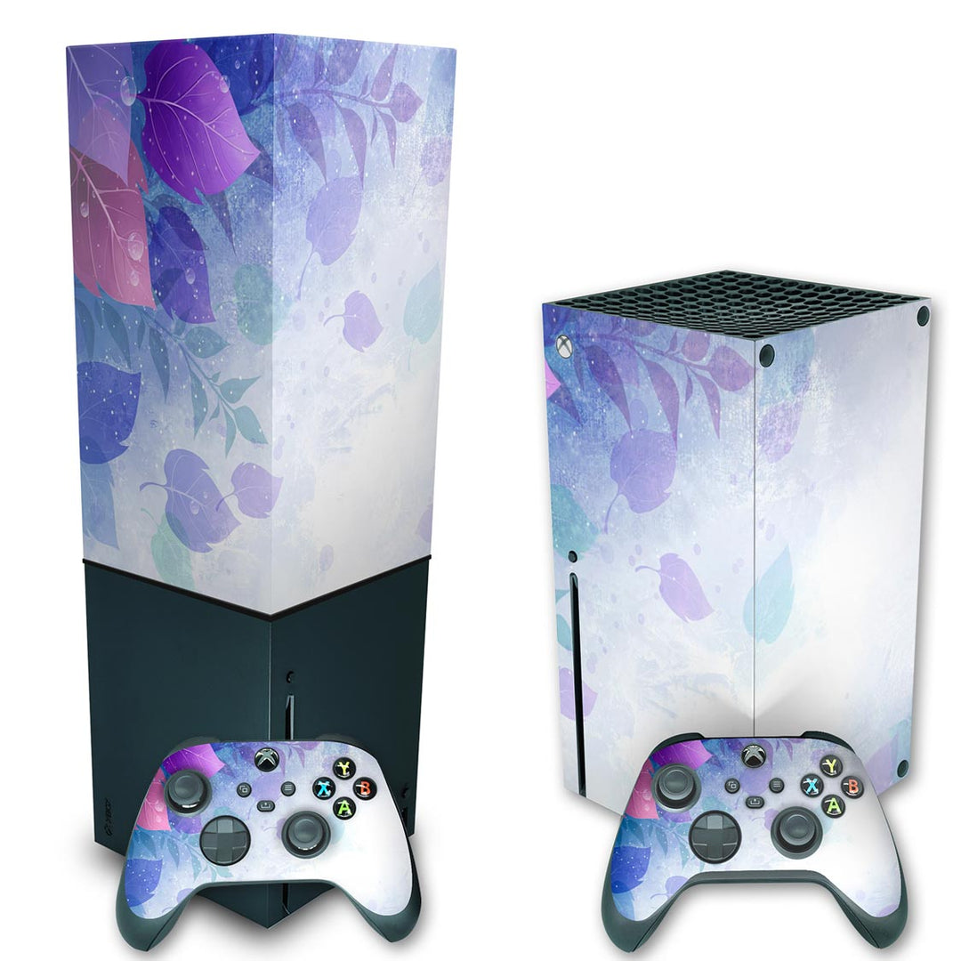 KIT Capa Anti Poeira e Skin Anti-Rage Xbox Series X Vertical - Folhas Lilás - Pop Arte Skins - foto 2