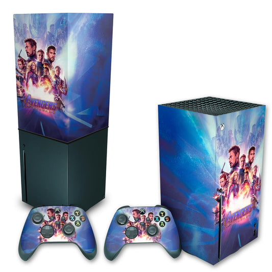 KIT Capa Anti Poeira e Skin Anti-Rage Xbox Series X Vertical - Vingadores Ultimato Endgame