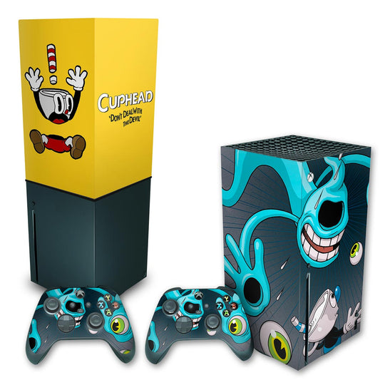 KIT Capa Anti Poeira e Skin Anti-Rage Xbox Series X Vertical - Cuphead