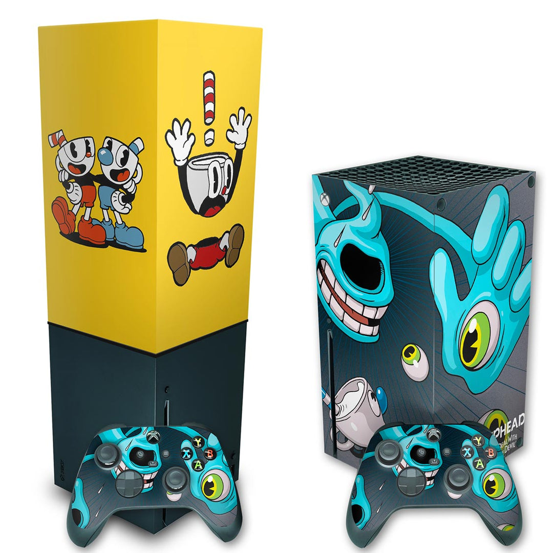 KIT Capa Anti Poeira e Skin Anti-Rage Xbox Series X Vertical - Cuphead - Pop Arte Skins - foto 2
