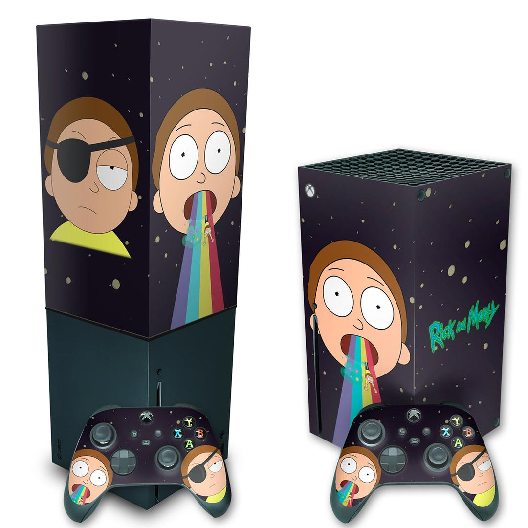 KIT Capa Anti Poeira e Skin Anti-Rage Xbox Series X Vertical - Morty Rick And Morty - Pop Arte Skins - foto 2