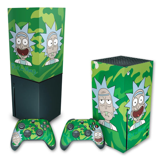 KIT Capa Anti Poeira e Skin Anti-Rage Xbox Series X Vertical - Rick And Morty