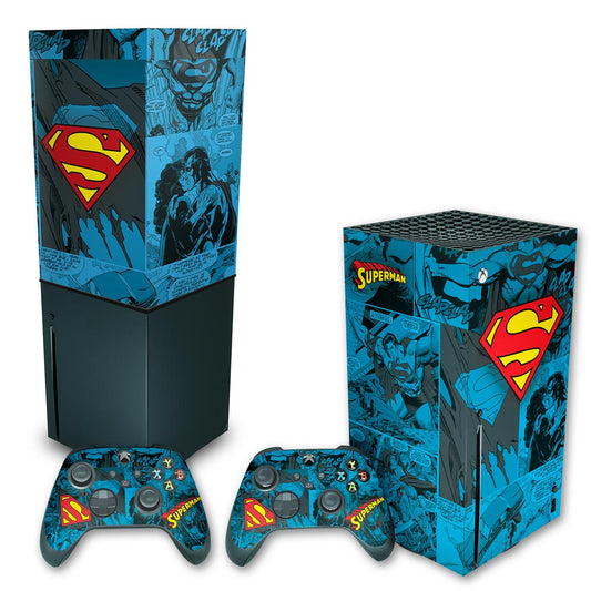 KIT Capa Anti Poeira e Skin Anti-Rage Xbox Series X Vertical - Superman Comics
