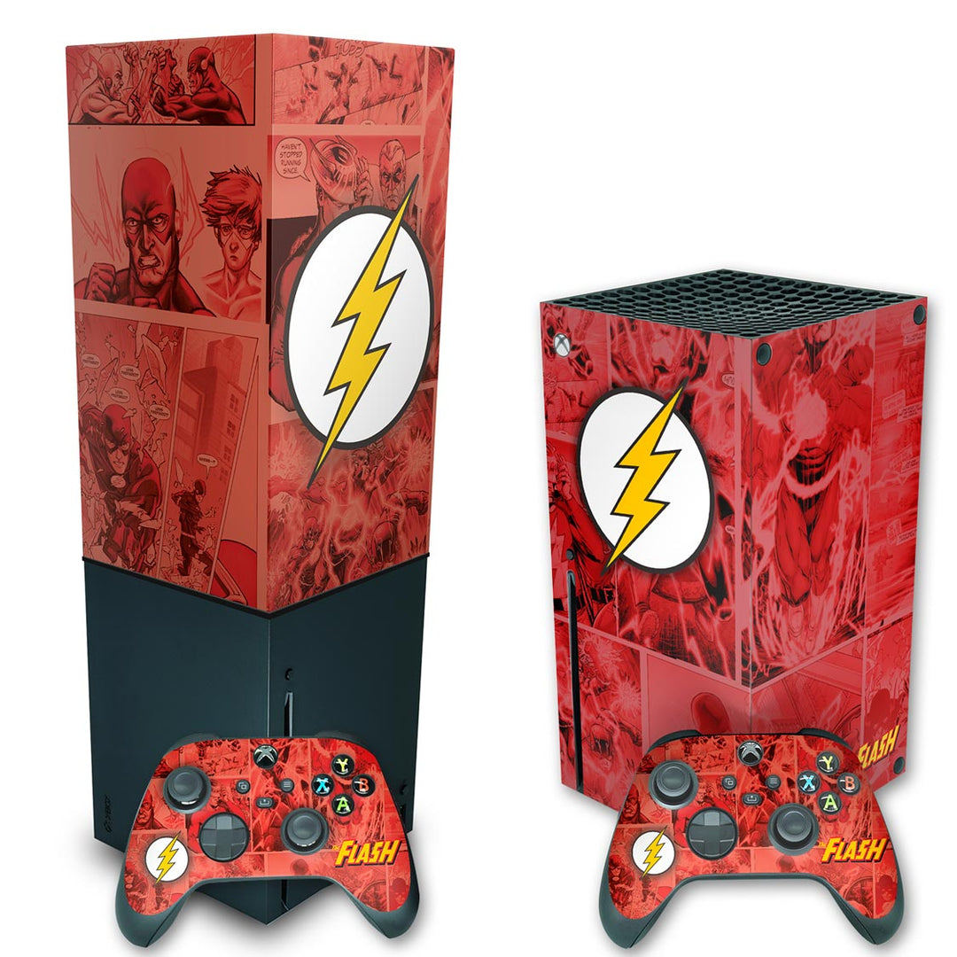 KIT Capa Anti Poeira e Skin Anti-Rage Xbox Series X Vertical - The Flash Comics - Pop Arte Skins - foto 2